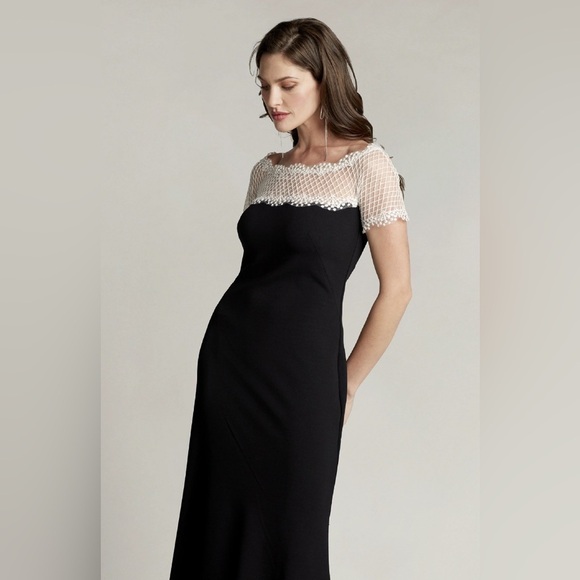 NWT Tadashi Shoji Lace & Crepe A-Line column Gown - Picture 3 of 10